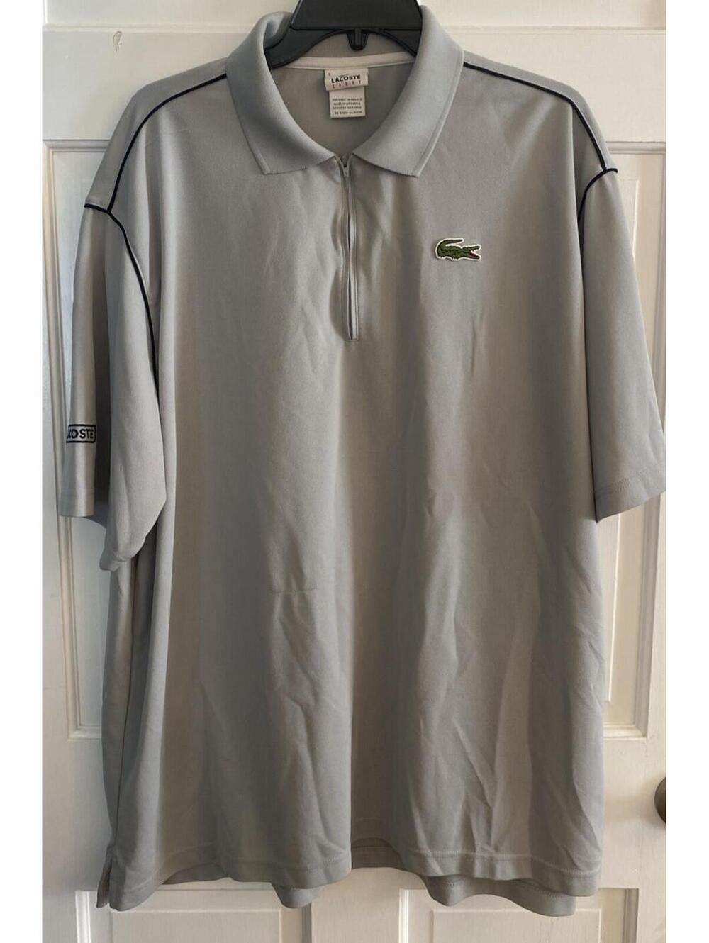Vintage Izod Lacoste Sport 1/4 Zip Pique Polo Shirt Gray Mens 9-XXXL Crocodile
